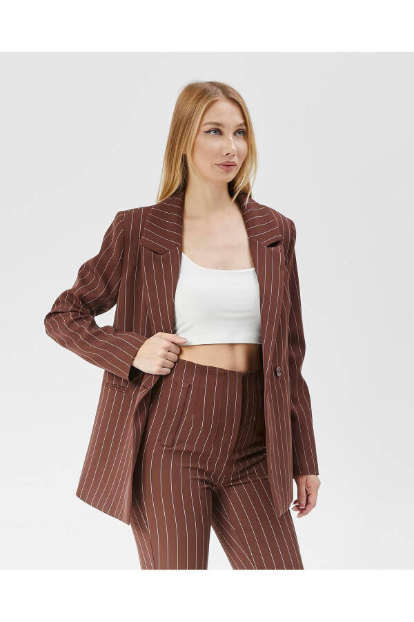 Women's Striped Classic Trend Jacket COFFEE - 7