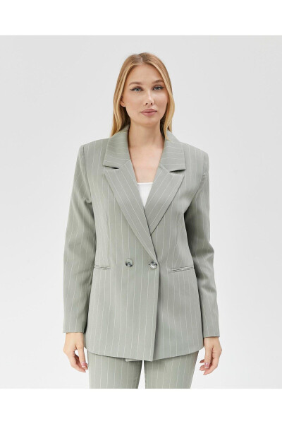 Women's Striped Classic Trend Jacket HAKİ - 1