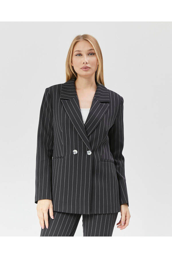 Women's Striped Classic Trendy Jacket BLACK - 1