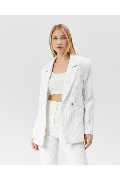 Women's Striped Classic Trendy Jacket WHITE - 1