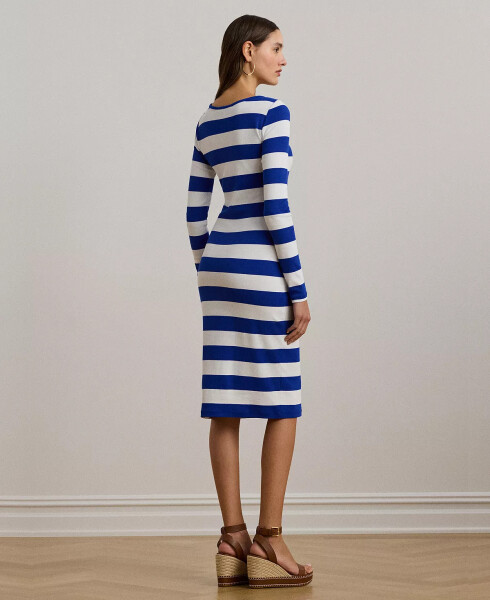 Women's Striped Cotton-Blend Ribbed Dress New Sapphire/white - 2