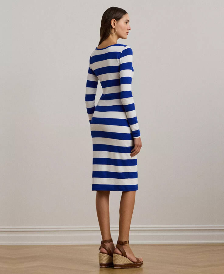 Women's Striped Cotton-Blend Ribbed Dress New Sapphire/white - 2