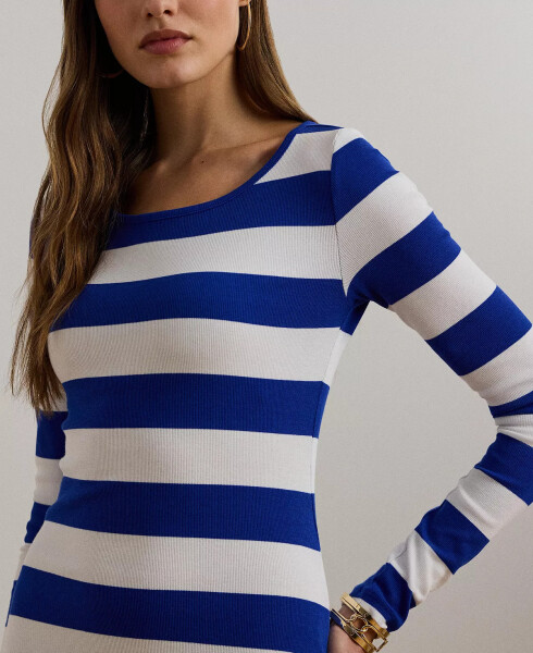 Women's Striped Cotton-Blend Ribbed Dress New Sapphire/white - 3