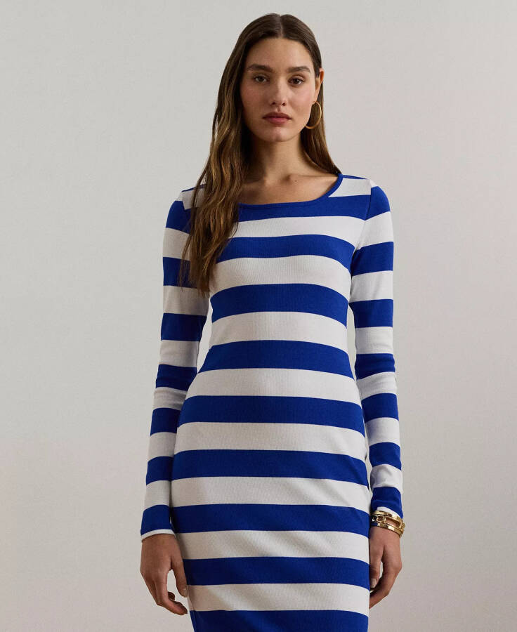 Women's Striped Cotton-Blend Ribbed Dress New Sapphire/white - 4