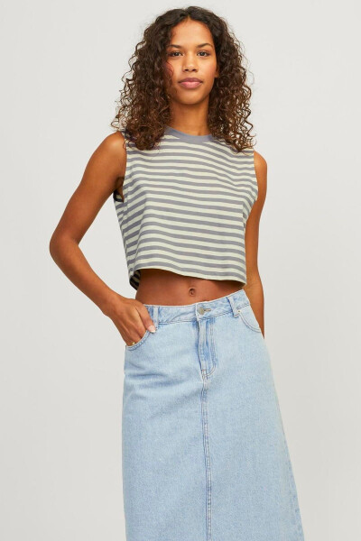 Women's Striped Crew Neck Crop Top - Alvira - 2