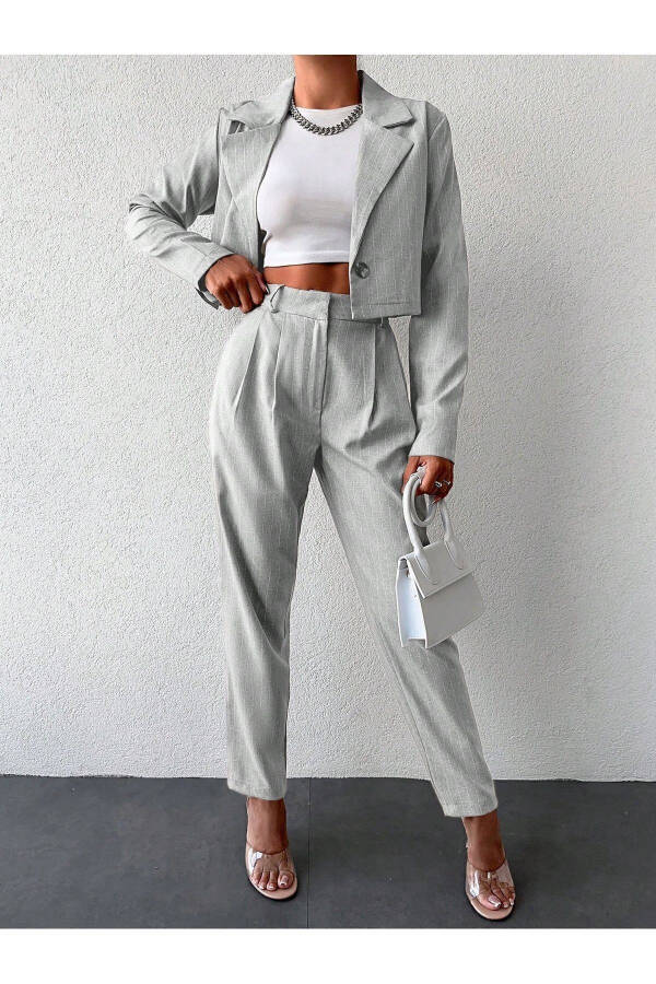 Women's Striped Crop Jacket and Pants Set - 5