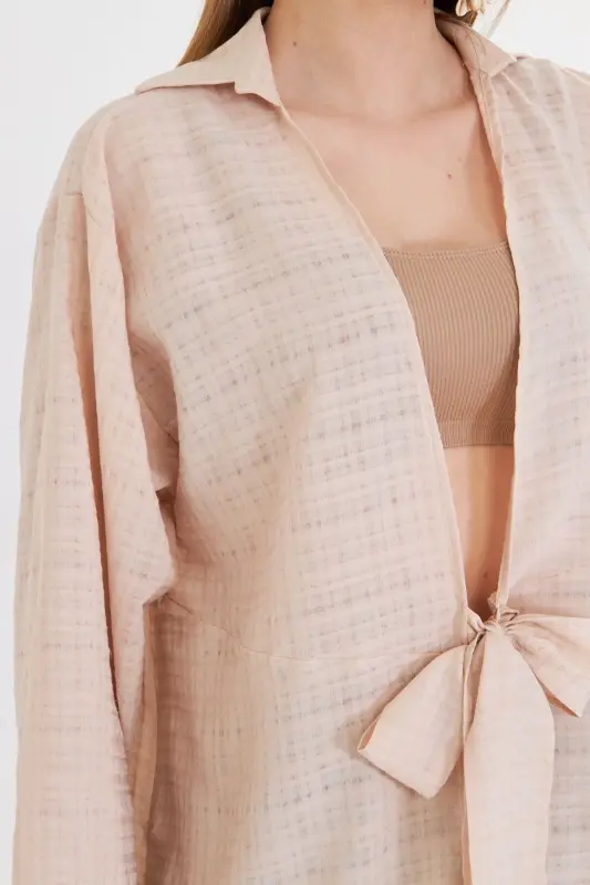 Women's Striped Kimono with Front Tie - 2