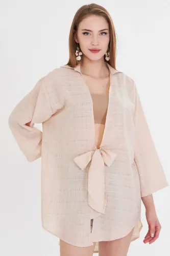 Women's Striped Kimono with Front Tie - 3