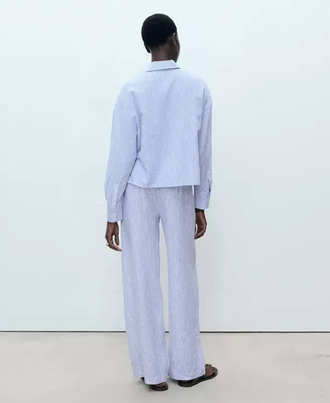 Women's Striped Linen-Blend Trousers Pants - 2