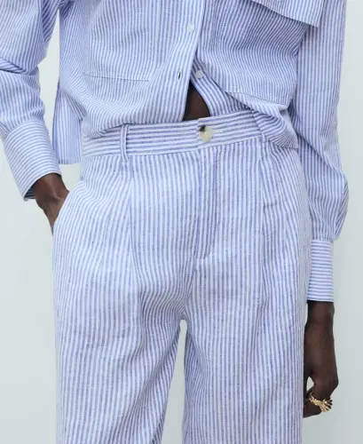 Women's Striped Linen-Blend Trousers Pants - 4