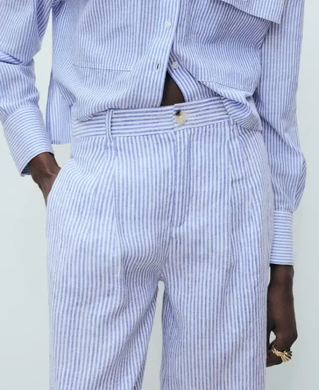 Women's Striped Linen-Blend Trousers Pants - 4