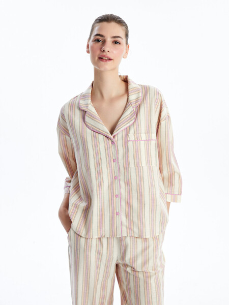 Women's Striped Short Sleeve Shirt Collar Pajama Set - 13