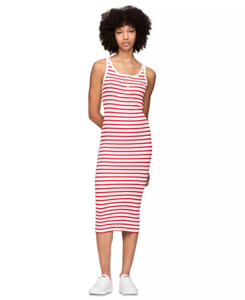 Women's Striped Tank Midi Dress Red/white Sripe - 1