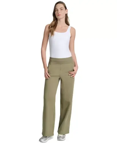 Women's Studded-Logo Wide-Leg Pants-Utility Green - 4