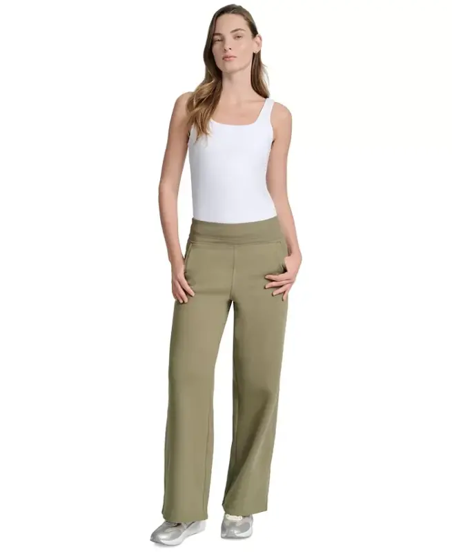 Women's Studded-Logo Wide-Leg Pants-Utility Green - 4