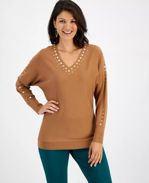 Women's Studded V-Neck Tunic, Created for Modazone Brown Saira - 1