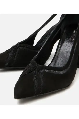 Women's Suede Black Transparent Detailed Chunky Heel Shoes-BLACK - 3