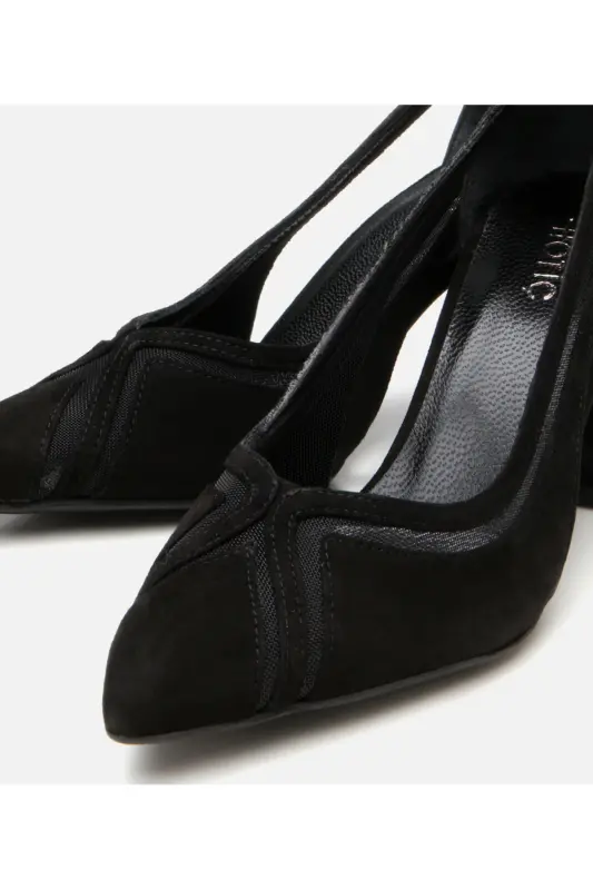 Women's Suede Black Transparent Detailed Chunky Heel Shoes-BLACK - 3