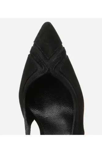 Women's Suede Black Transparent Detailed Chunky Heel Shoes-BLACK - 4