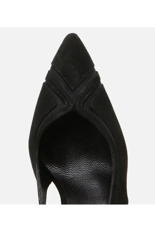 Women's Suede Black Transparent Detailed Chunky Heel Shoes-BLACK - 4