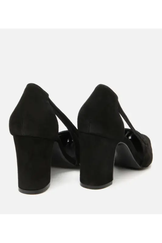 Women's Suede Black Transparent Detailed Chunky Heel Shoes-BLACK - 6