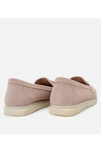 Women's Suede Leather Beige Tassel Daily Loafer-BEIGE - 6