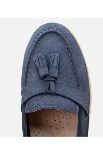 Women's Suede Leather Blue Tassel Loafer - 4