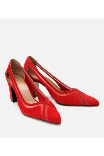 Women's Suede Red Transparent Chunky High Heel Stiletto - 2