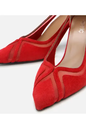Women's Suede Red Transparent Chunky High Heel Stiletto - 3