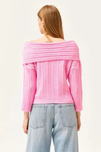 Women's Sugar Pink Madonna Collar Soft Textured Knit Sweater KZK-19000708 - Sugar Pink - 6