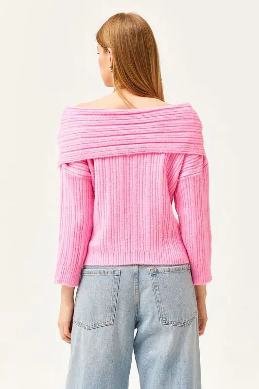 Women's Sugar Pink Madonna Collar Soft Textured Knit Sweater KZK-19000708 - Sugar Pink - 6