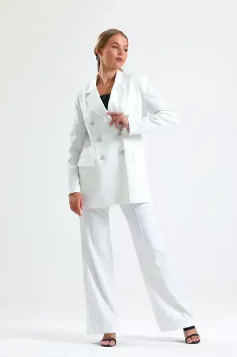 Women's Suit Jacket and Pants | TK34239 Ecru - GENEL MARKALAR (1)