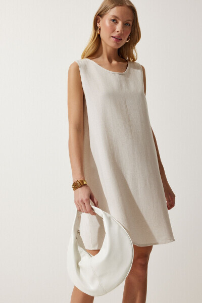 Women's Summer Linen Viscose A-line Dress BH00416 - HAPPINESS İSTANBUL