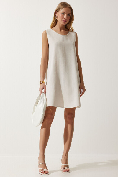 Women's Summer Linen Viscose A-line Dress BH00416 - HAPPINESS İSTANBUL (1)