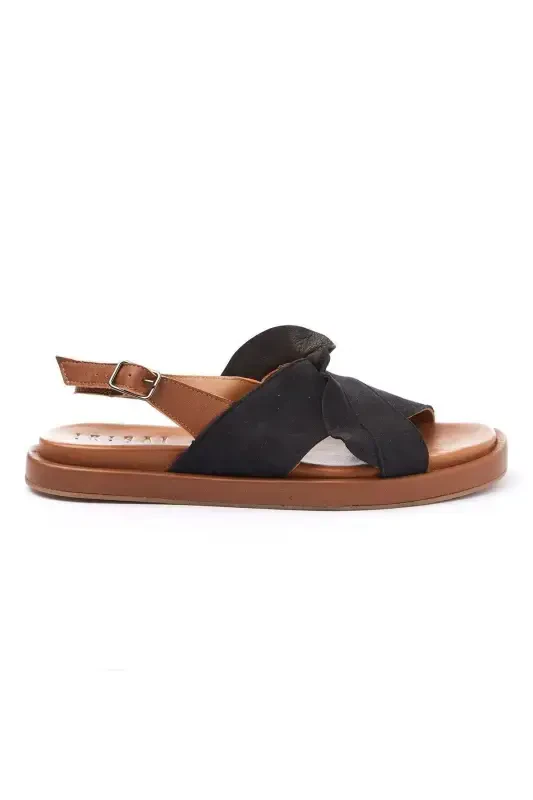 Women's summer sandals, black suede sole, brown soft genuine leather, ankle strap. - 4