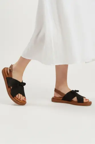 Women's summer sandals, black suede sole, brown soft genuine leather, ankle strap. - 6