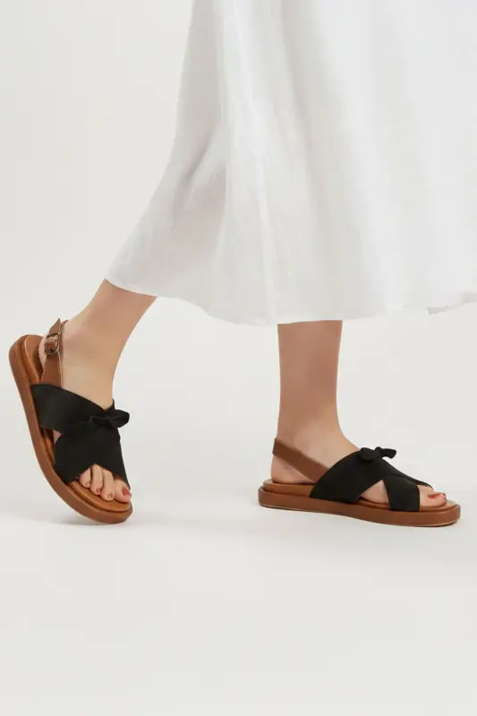 Women's summer sandals, black suede sole, brown soft genuine leather, ankle strap. - 6