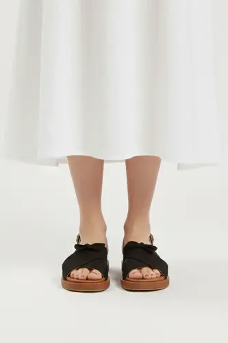 Women's summer sandals, black suede sole, brown soft genuine leather, ankle strap. - 7