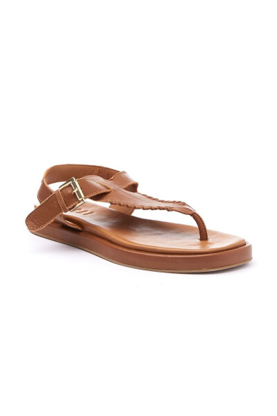 Women's summer sandals, genuine leather thong sole, coffee leather, ankle strap. - 1