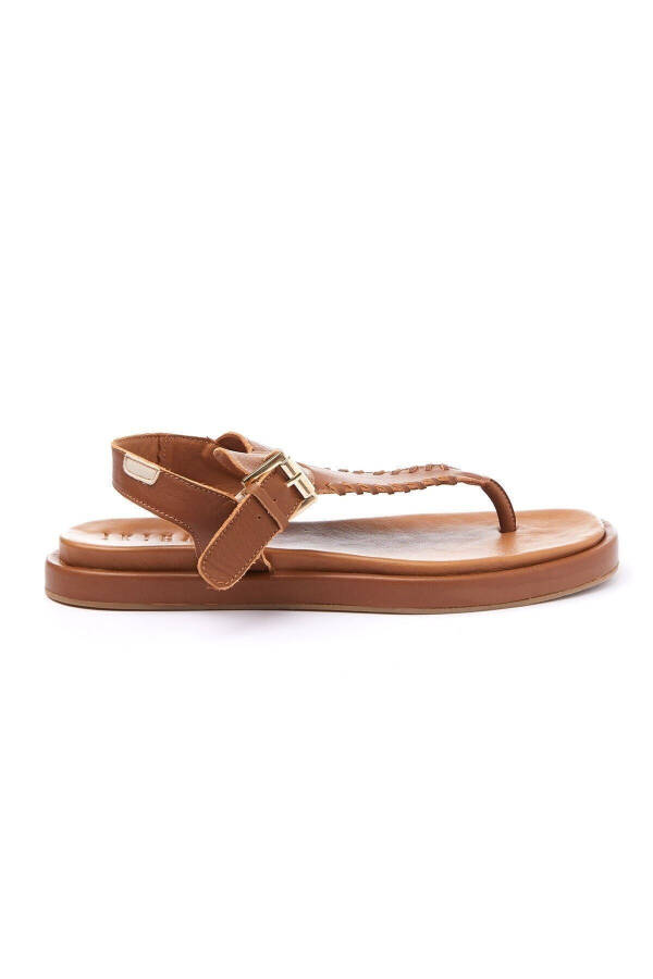 Women's summer sandals, genuine leather thong sole, coffee leather, ankle strap. - 2