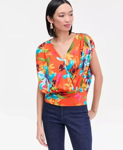Women's Surplice V-Neck Top, Exclusively at Modazone - Calla Bouquet - 1