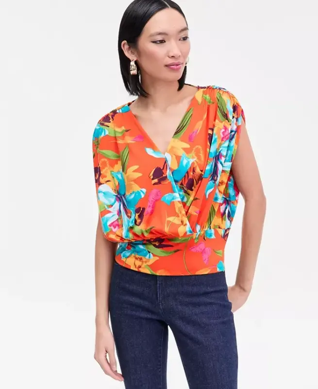 Women's Surplice V-Neck Top, Exclusively at Modazone - Calla Bouquet - 1