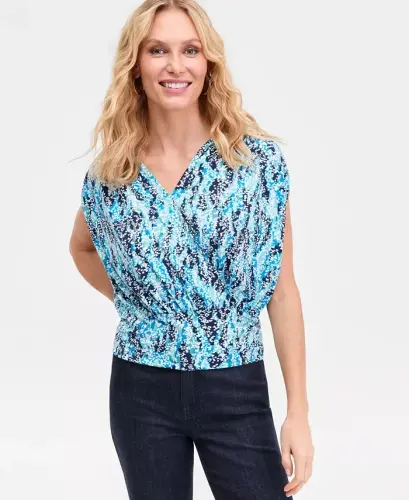 Women's Surplice V-Neck Top, Exclusively at Modazone - Claire Spots 