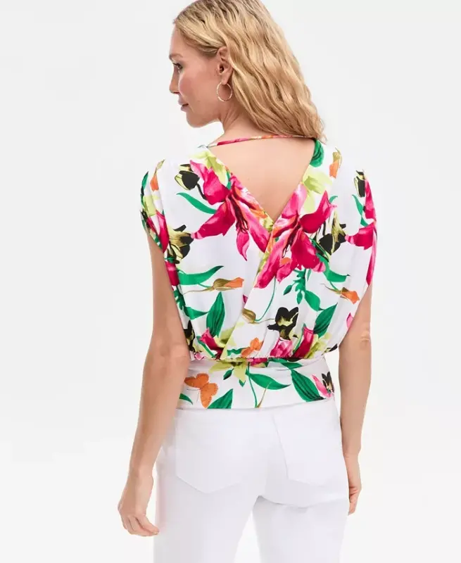 Women's Surplice V-Neck Top, Exclusively at Modazone - Leena Bouquet - 2