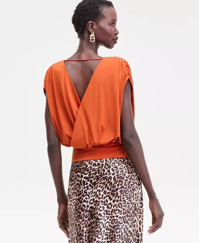 Women's Surplice V-Neck Top, Exclusively at Modazone - Orange Dew - 2