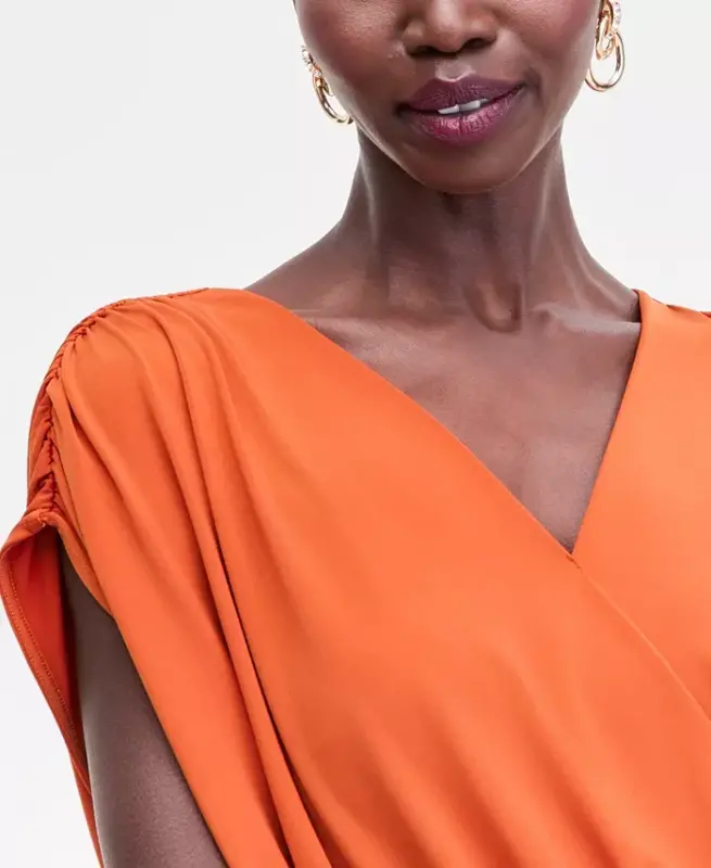 Women's Surplice V-Neck Top, Exclusively at Modazone - Orange Dew - 3