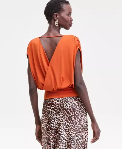 Women's Surplice V-Neck Top, Exclusively at Modazone - Orange Dew - I.N.C. INTERNATIONAL CONCEPTS (1)