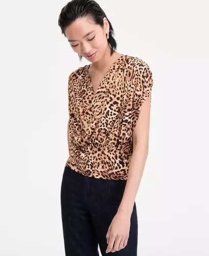 Women's Surplice V-Neck Top, Exclusively at Modazone - Pheby Cheetah - 1