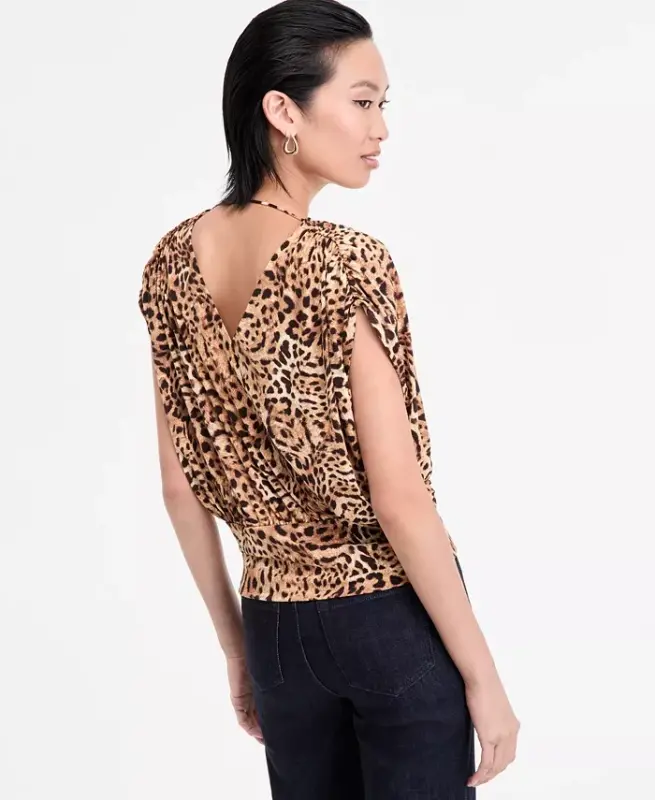 Women's Surplice V-Neck Top, Exclusively at Modazone - Pheby Cheetah - 2