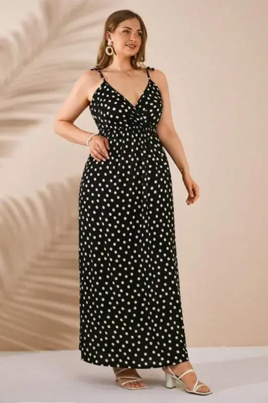 Women's Suspender Strap Elastic Waist Polka Dot Summer Dress Black GLS15 - 1